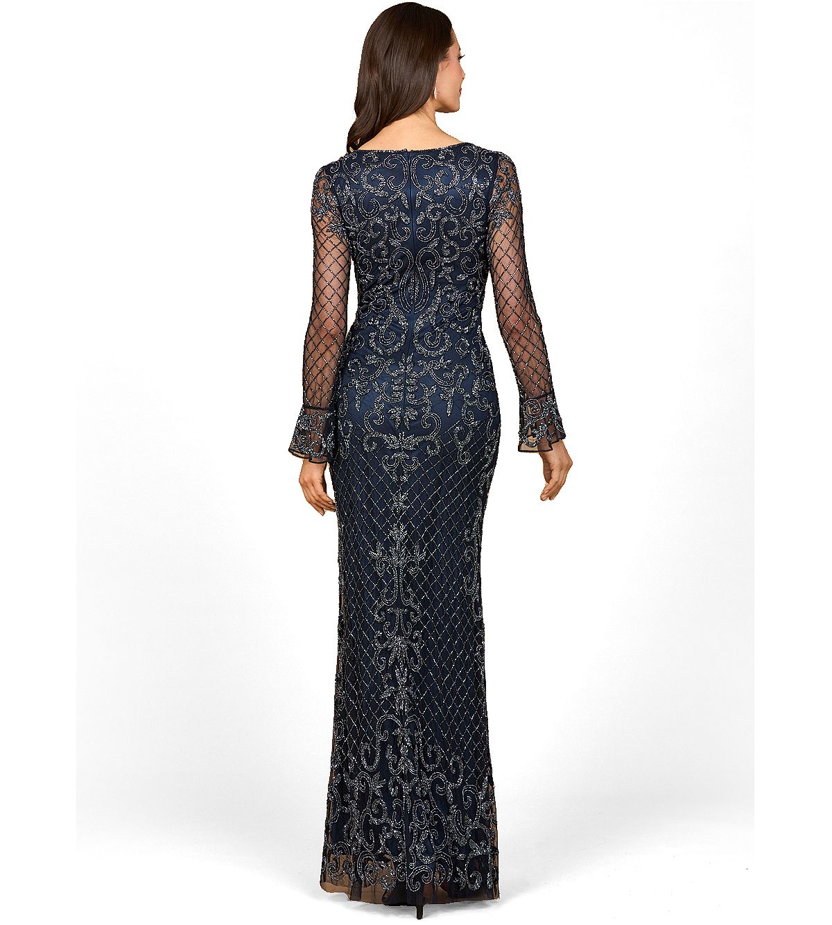 Lara Women's Beaded Long Sleeve V-Neck Gown view 2 — MAYCSS fashion products