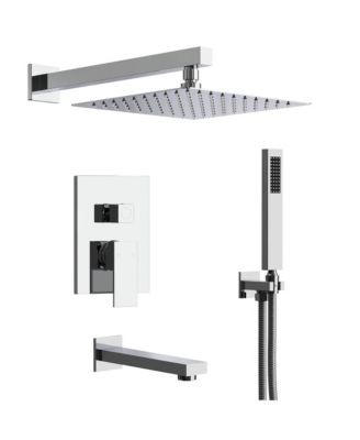Wall Mounted 10" Shower System Bathtub Facuet Set High Pressure  Rain Shower Head with Handheld Chrome