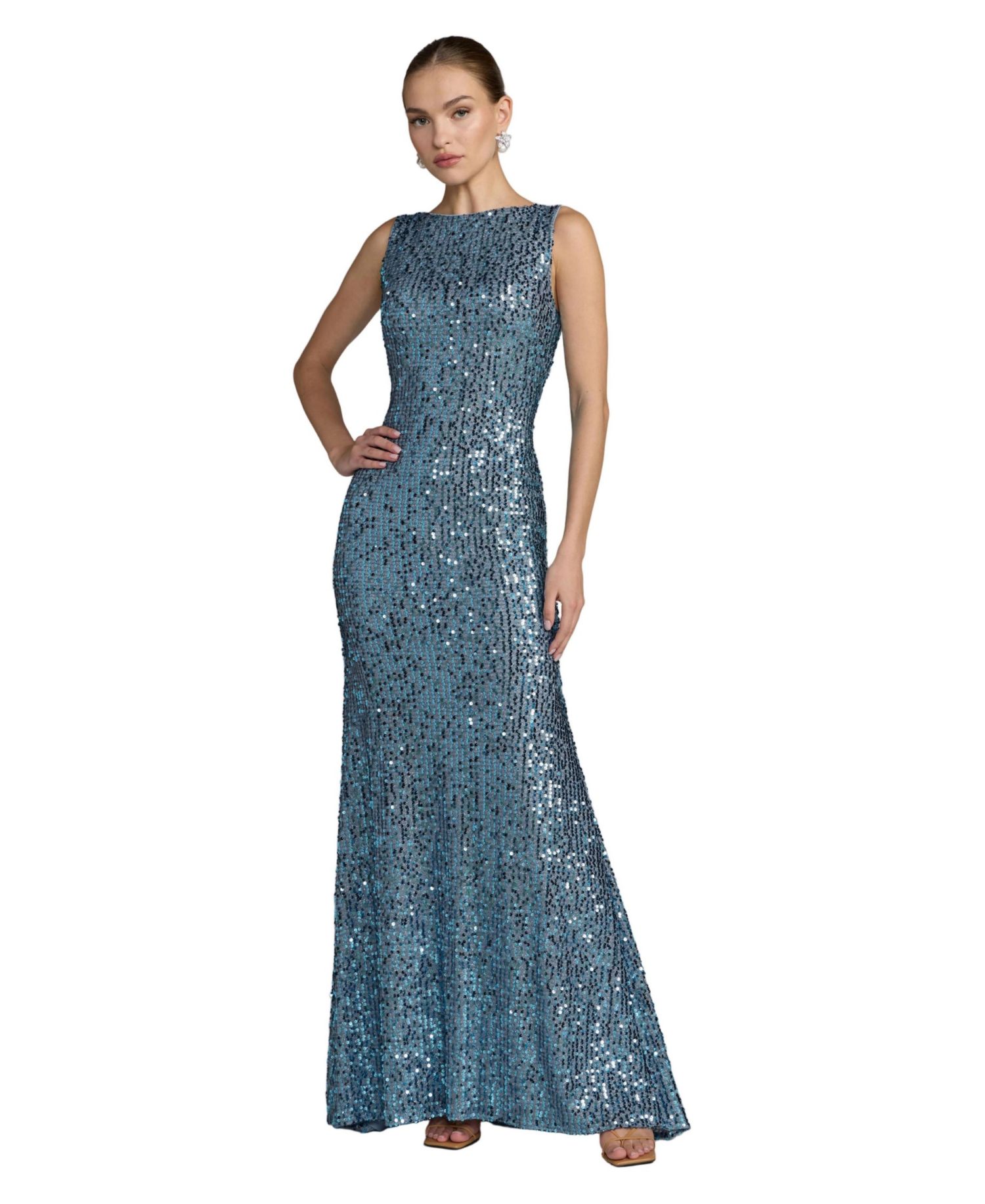 Petite Sleeveless Sequin Cowl Back Evening Gown