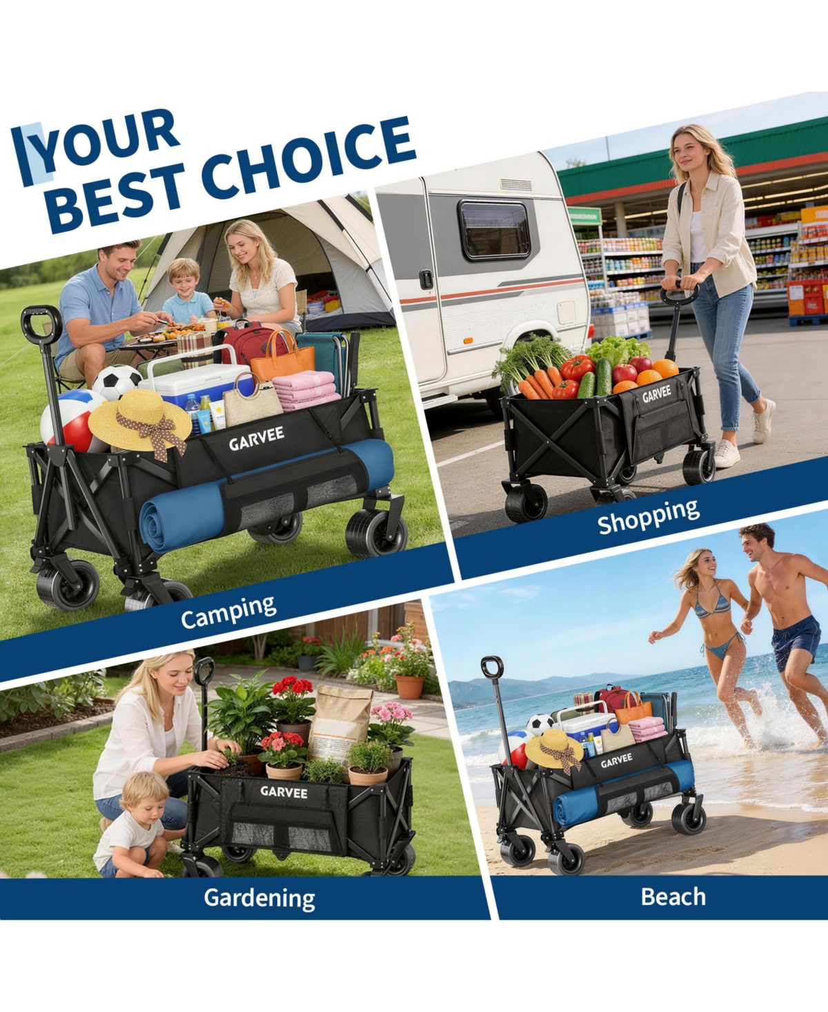 gaomon 460LBS Weight Capacity Foldable Wagon Carts for Outdoor Storage, Groceries, Shopping, Camping