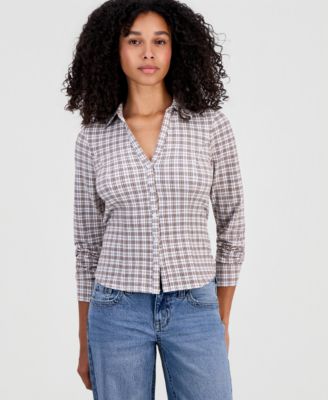 Juniors' Long-Sleeve Tie-Back Shirt