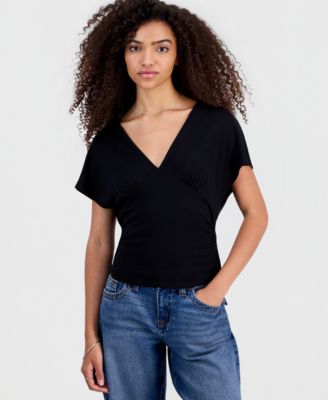 Juniors' Dolman-Sleeve V-Neck Top