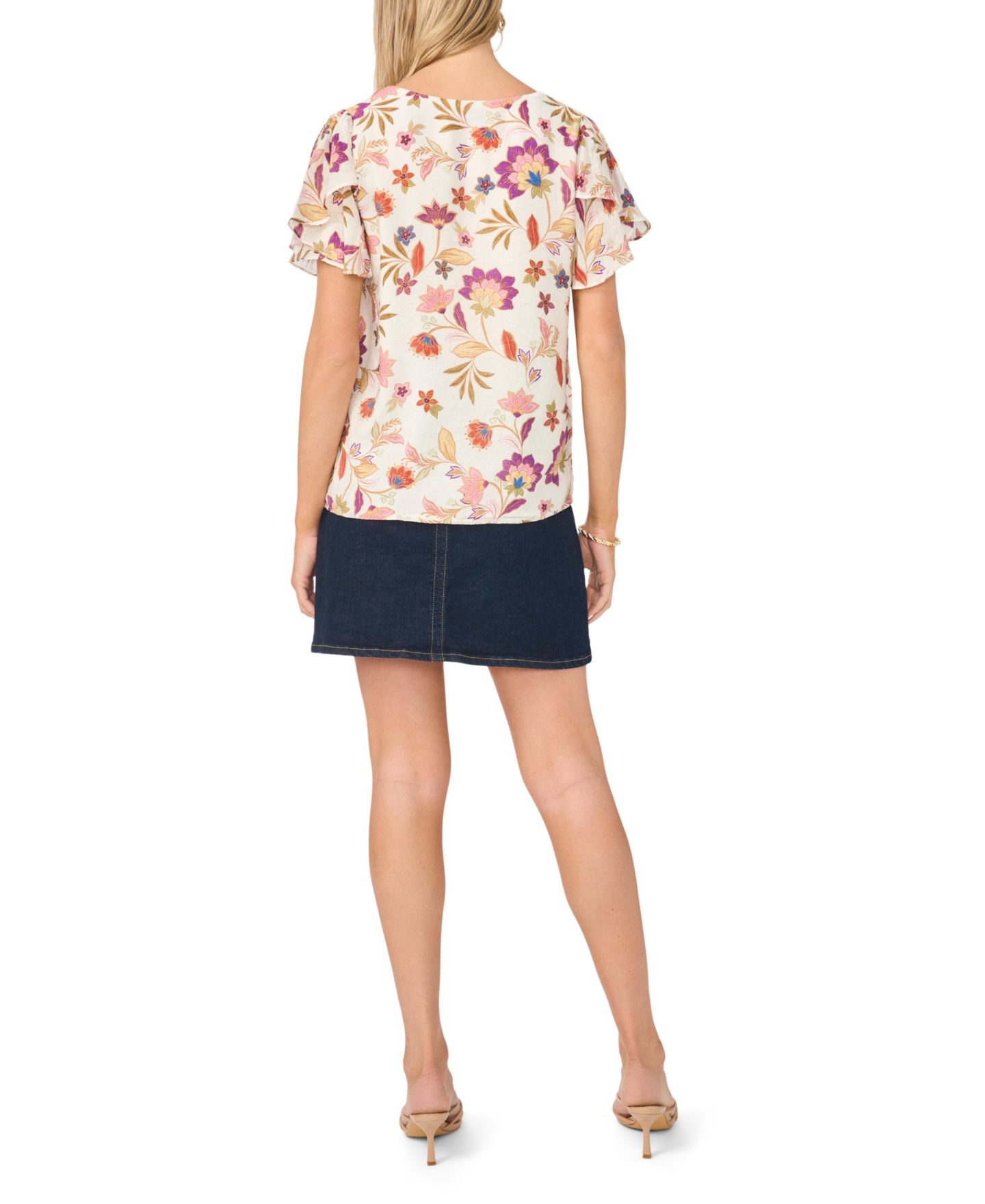 Женский топ Vince Camuto Printed V-Neck Ruffle Seam Top, цвет: Слоновая кость — фото 6