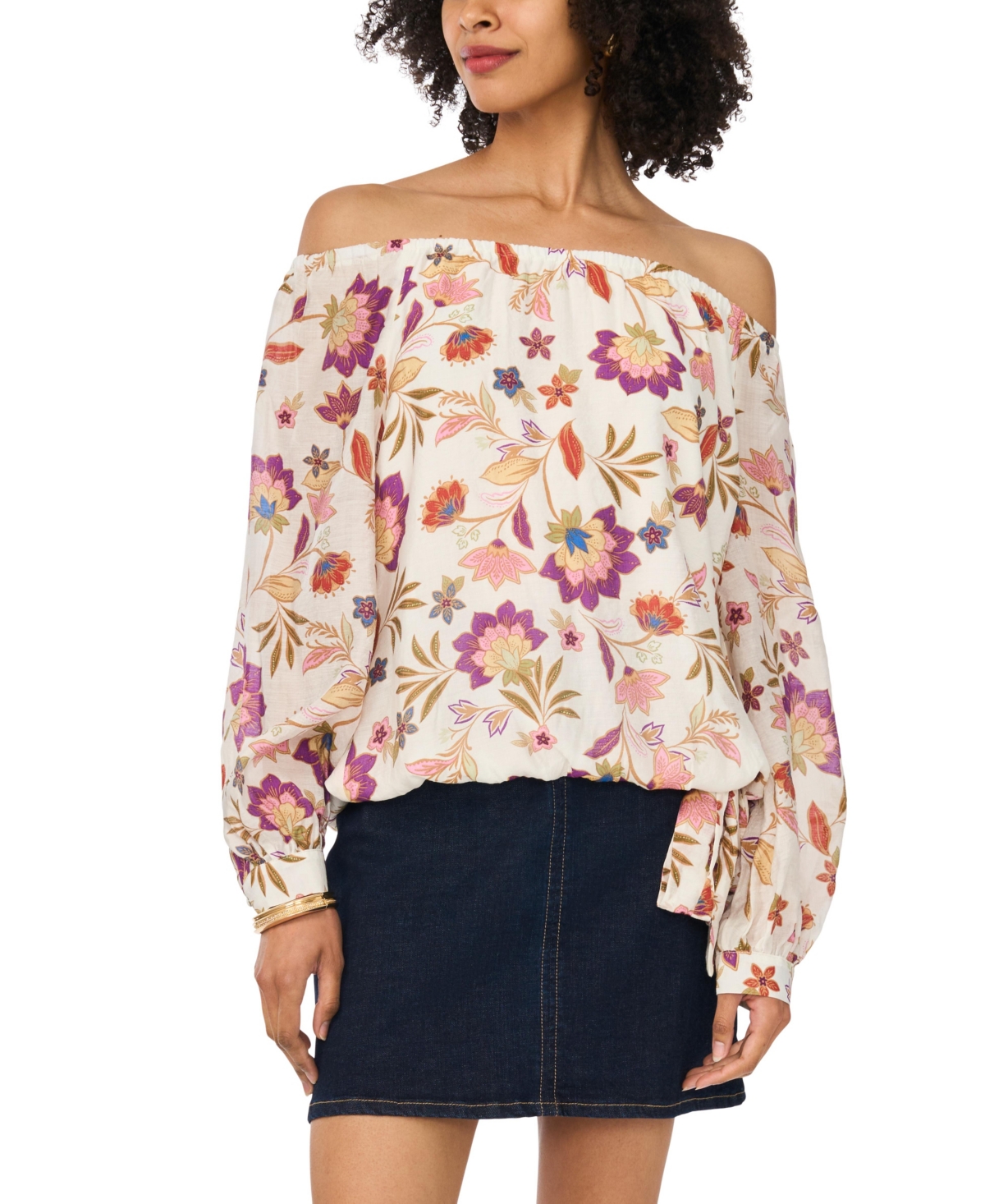 Vince Camuto Women's Printed Off-The-Shoulder Long-Sleeve Top