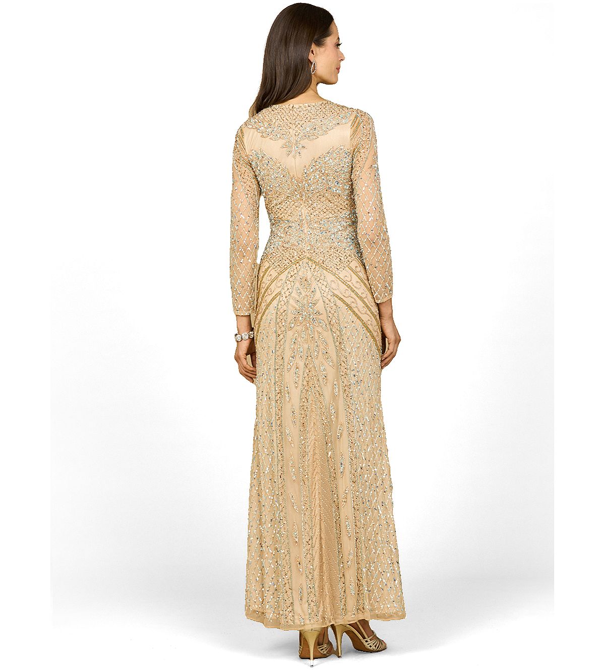 Lara Women's Illusion Neck Long Sleeve Beaded Gown view 2 — MAYCSS fashion products