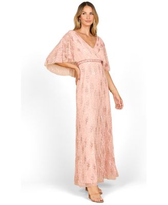 Women's Beaded Gown with Half Cape