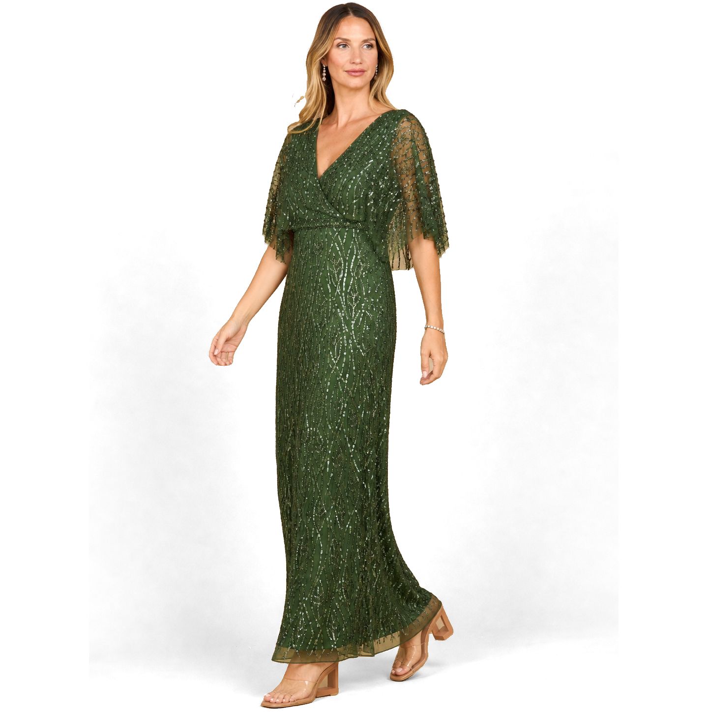 Женские платья Lara Beaded Gown with Half Cape, цвет: Изумрудный — фото 3
