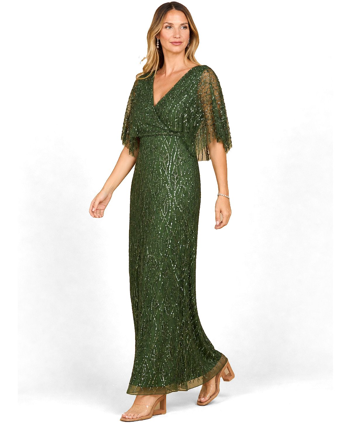 Lara Women's Beaded Gown with Half Cape view 3 — MAYCSS fashion products