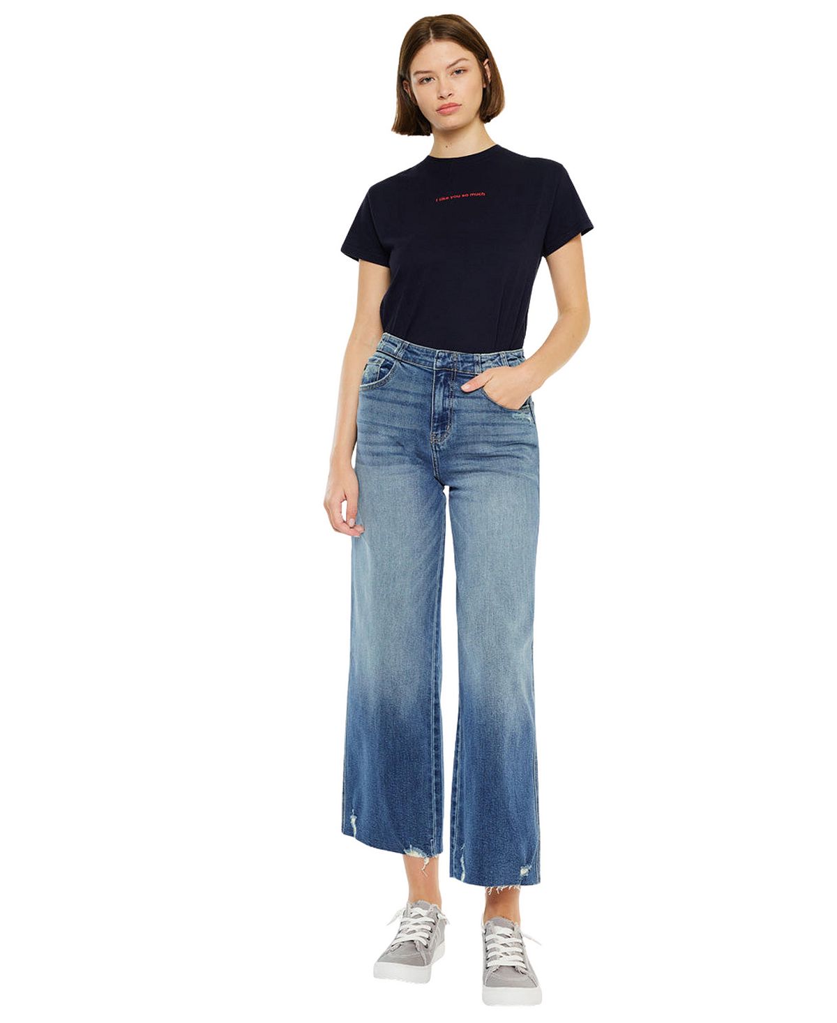 KanCan Women's Shelly High Rise Cropped Wide Leg Jeans view 2 — MAYCSS fashion products