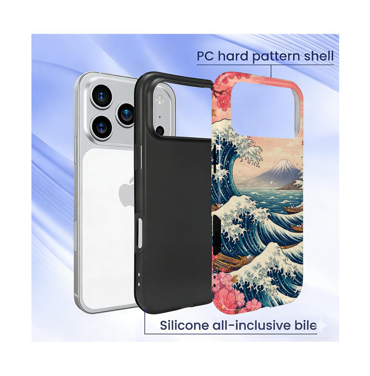 Gonez Case for iPhone 17 Pro, 2-in-1 Dual-Layer Shockproof Protection, The Great Wave Japanese Art Glossy