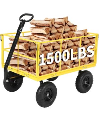 Heavy Duty 1500 lbs Capacity Steel Garden Cart with Removable Sides All-Terrain Wheels and ATV Trailer Compatibility