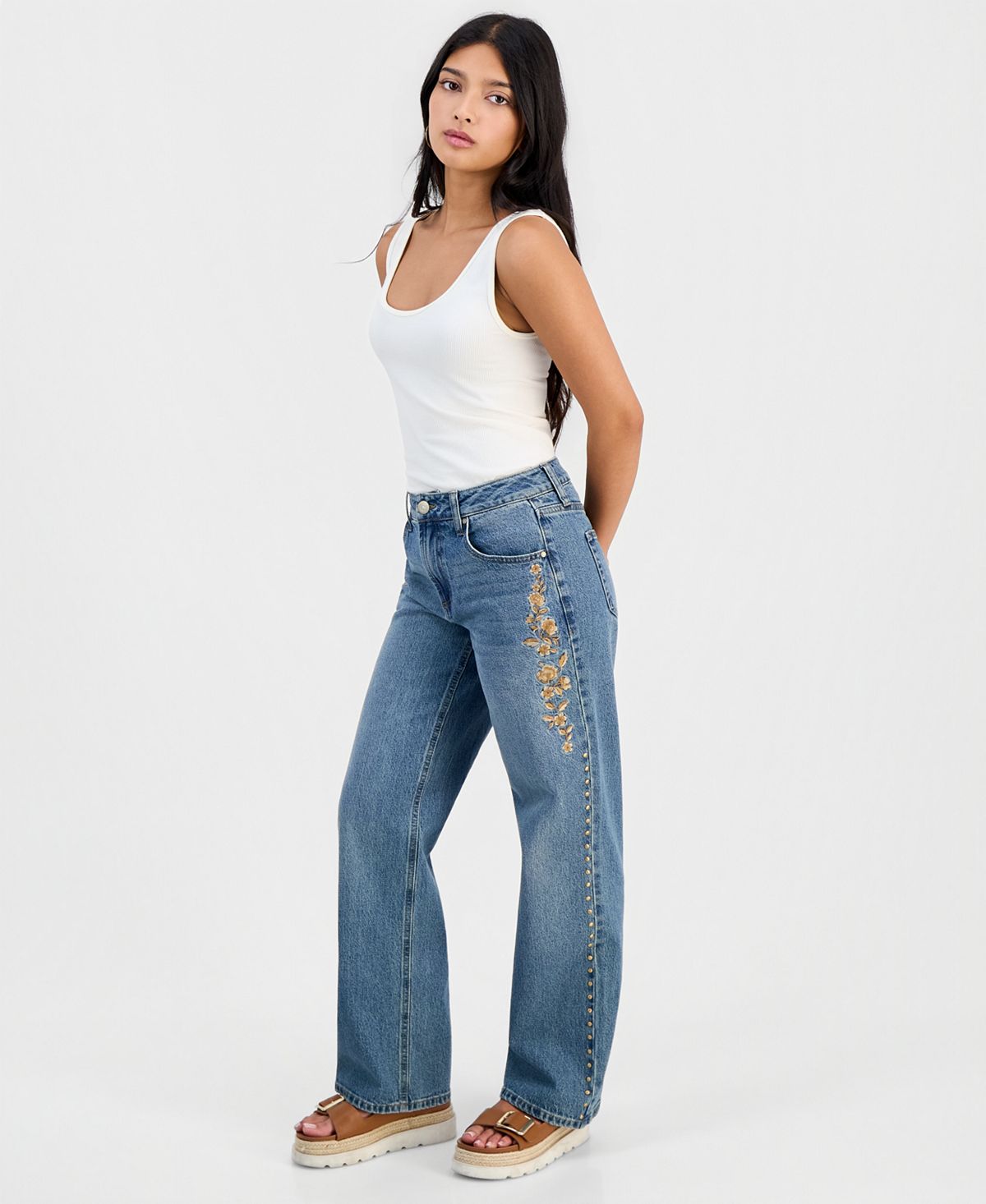 And Now This Petite High-Rise Embroidered Straight-Leg Jeans, Macy's Exclusive view 6 — MAYCSS fashion products