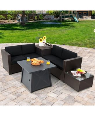 5PCS Outdoor Patio Furniture Set with 50000 BTU Propane Fire Pit Table Cushions