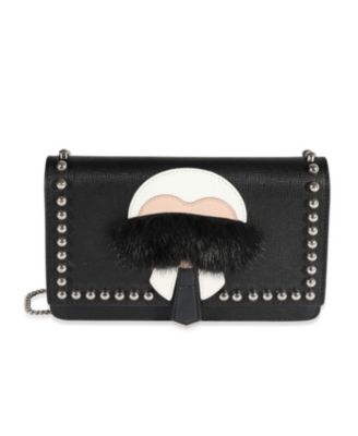Black Vitello Elite and Mink Studded Karlito Chain Wallet