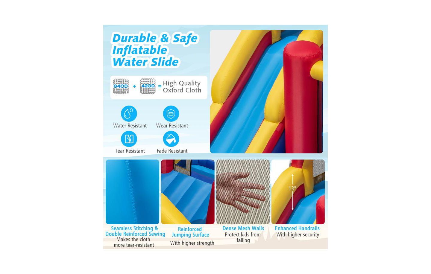 Детская игрушка Slickblue Inflatable Water Slide Bounce House 7-in-1 with 680W Blower, Accommodates Up to 3 Children, Ages 3+, цвет: Красный / Жёлтый — фото 7