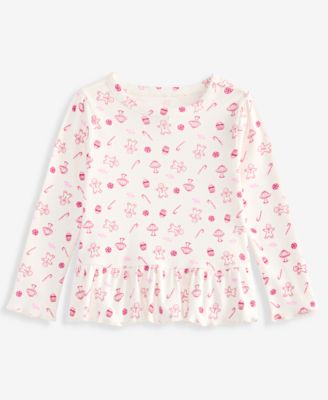 Baby Girls' 3M-24M Mix & Match Long-Sleeve Little-Treats-Print Peplum Ribbed Top