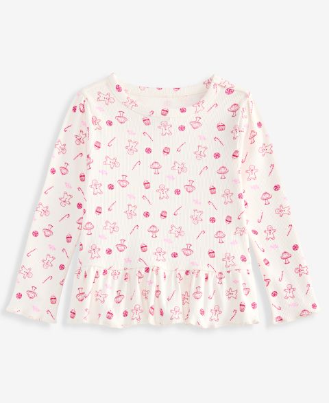 Детский топ с баской First Impressions Mix & Match в рубчик с принтом сладостей, 3M-24M