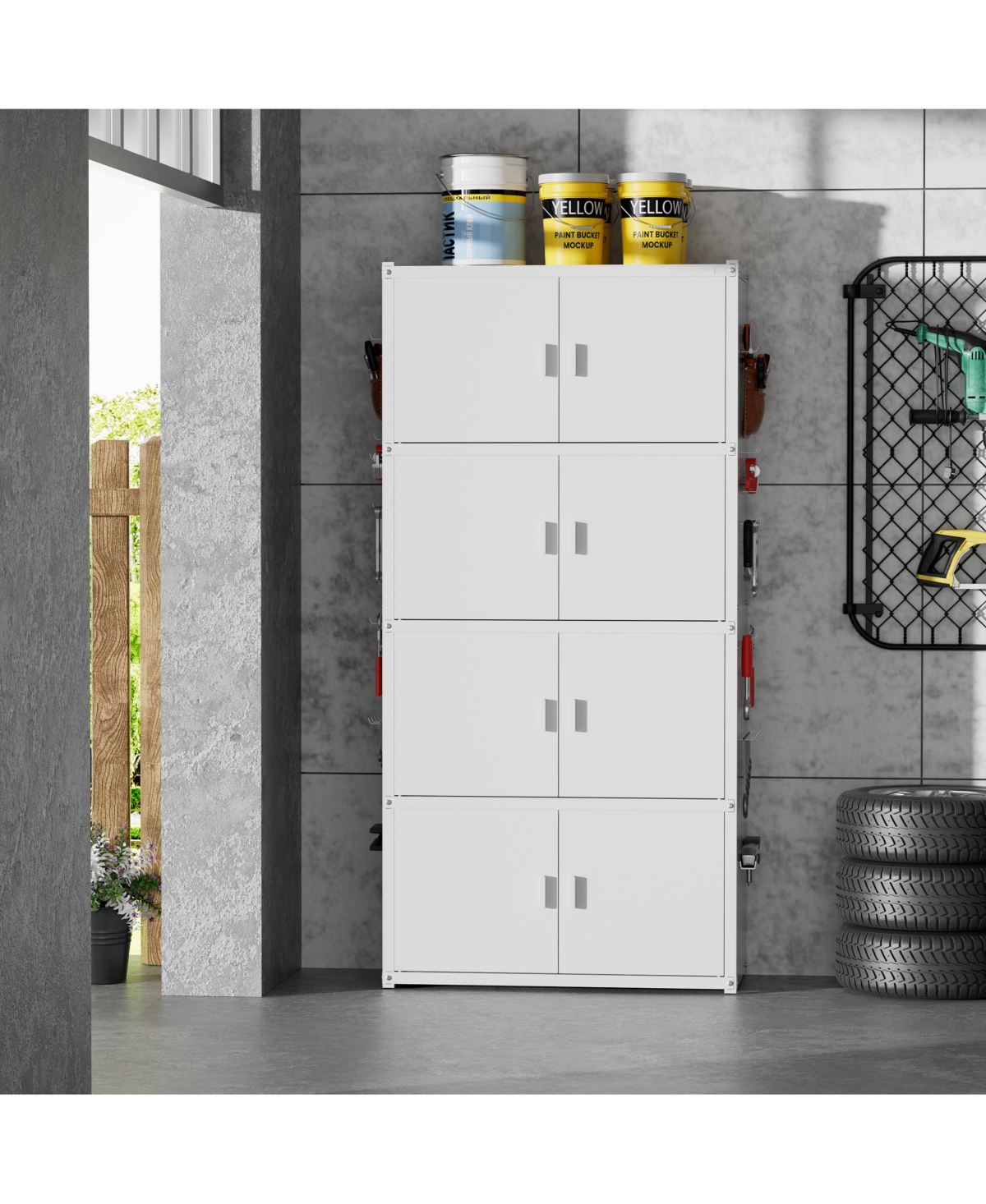 5-Shelf Heavy-Duty Garage Storage Cabinet Tower with Side Pegboards, White (35 in. W x 71.1 in. H x 15.7 in. D