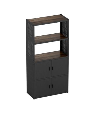 5-Shelf Heavy-Duty Garage Storage Shelving w/ Lower Cabinet and Side Pegboards, Black (35 in. W x 71.1 in. H x 15.7 in. D