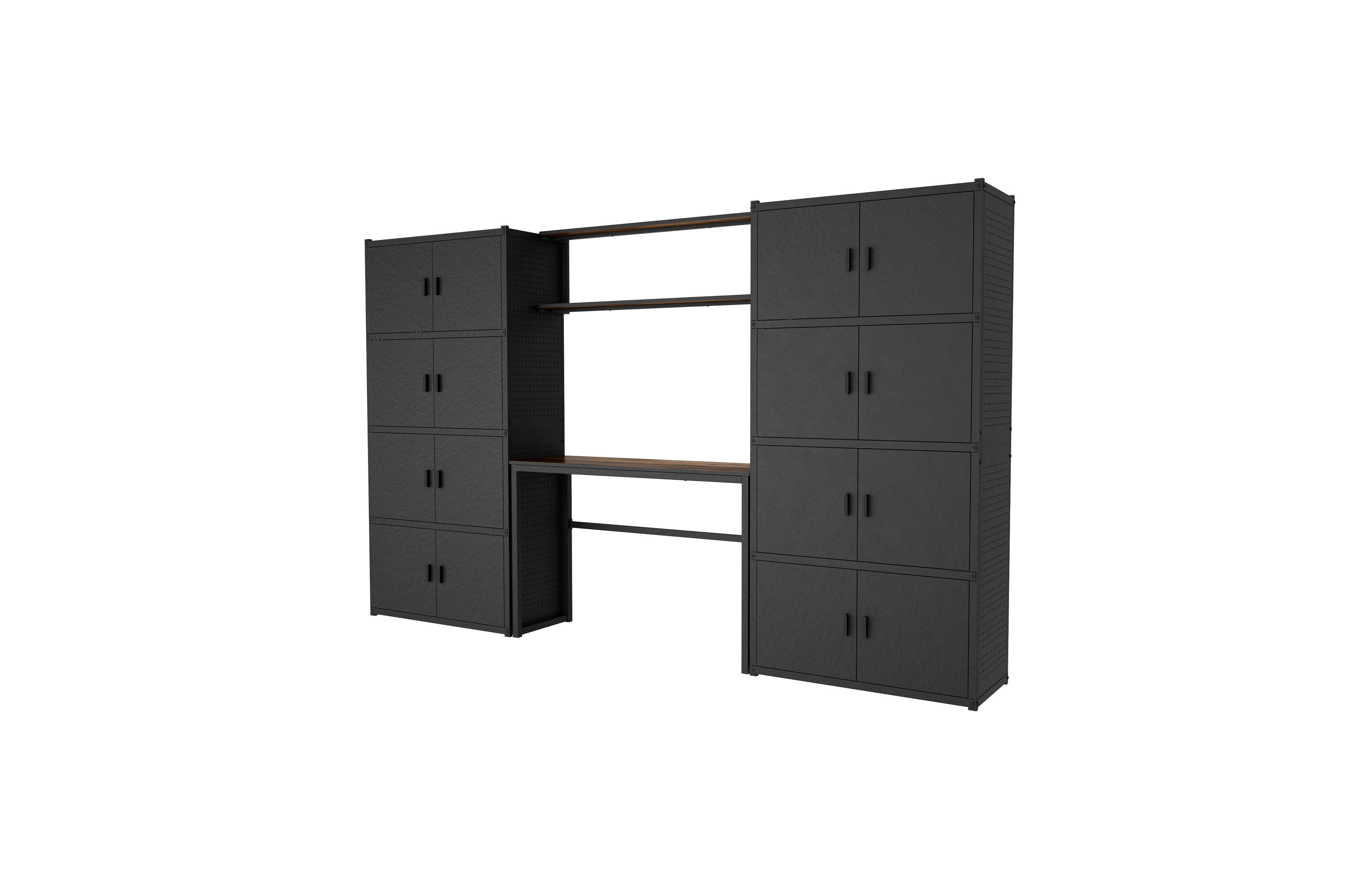 5-Shelf Heavy-Duty Garage Cabinet and Workstation System w/ Side Pegboards, Black (120 in. W x 71 in. H x 16 in. D