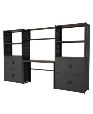 Heavy-Duty Garage Storage and Workstation System w/ Cabinets and Side Pegboards, Black (120 in. W x 71 in. H x 16 in. D
