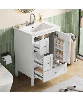 Bathroom Vanity with Sink,Freestanding Storage Cabinet, Soft Close Drawers and Door, Solid Wood Legs