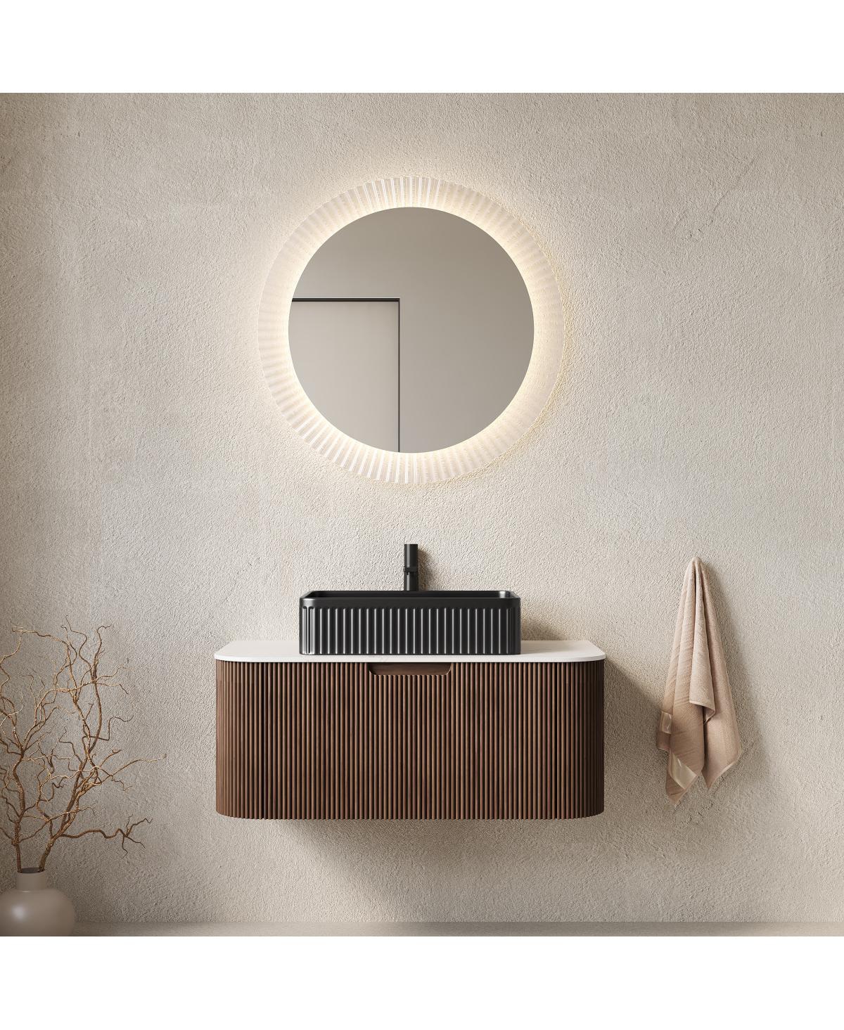 Sillysis Wall Mounted Bathroom Vanity with Ceramic Sink,Plywood Cabinet, Soft Close Drawer
