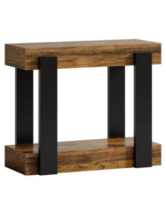 Farmhouse Side Table with Open Storage Shelf and Rustic Design