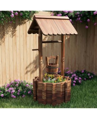 22-Inch Cedar Wood Flower Pot in   with Carbonized Finish, Rustic Garden Decor