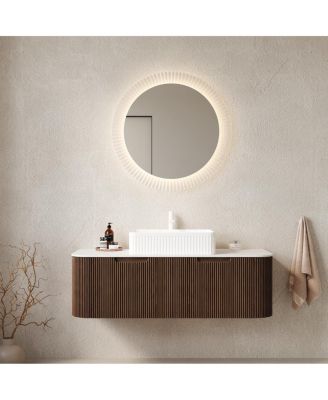 Wall Mounted Bathroom Vanity with Ceramic Sink, Plywood Cabinet, Soft Close Drawer, Pre-assembled