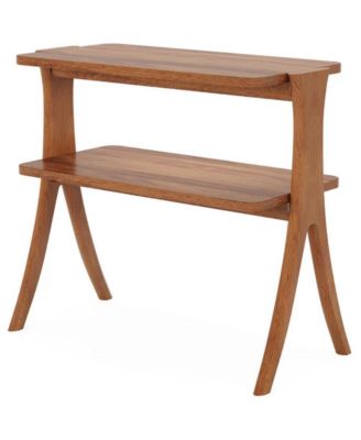 Farmhouse Wood End Table 2-Tier Side Table with Storage Shelf for Living Room