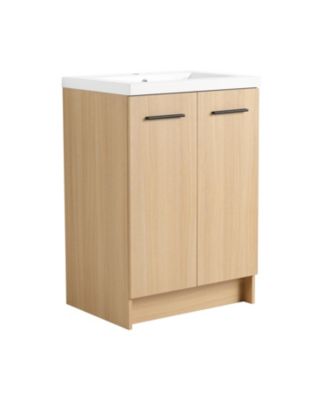 24 Inch Freestanding Bathroom Vanity with Resin   Ready to Assemble with Black and Brushed Aluminum Handles