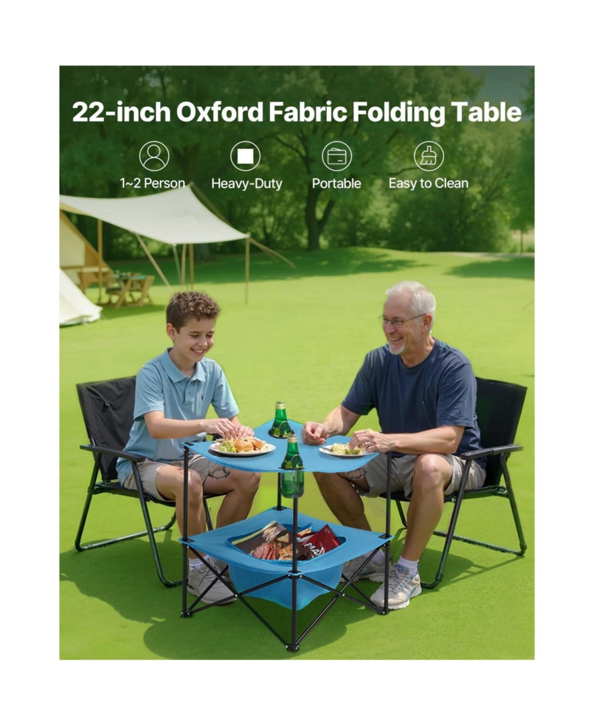 Yiortwo Folding Portable Camping Table Outdoor Picnic Square Table with 4 Cup Holders Storage Basket and Carry Bag