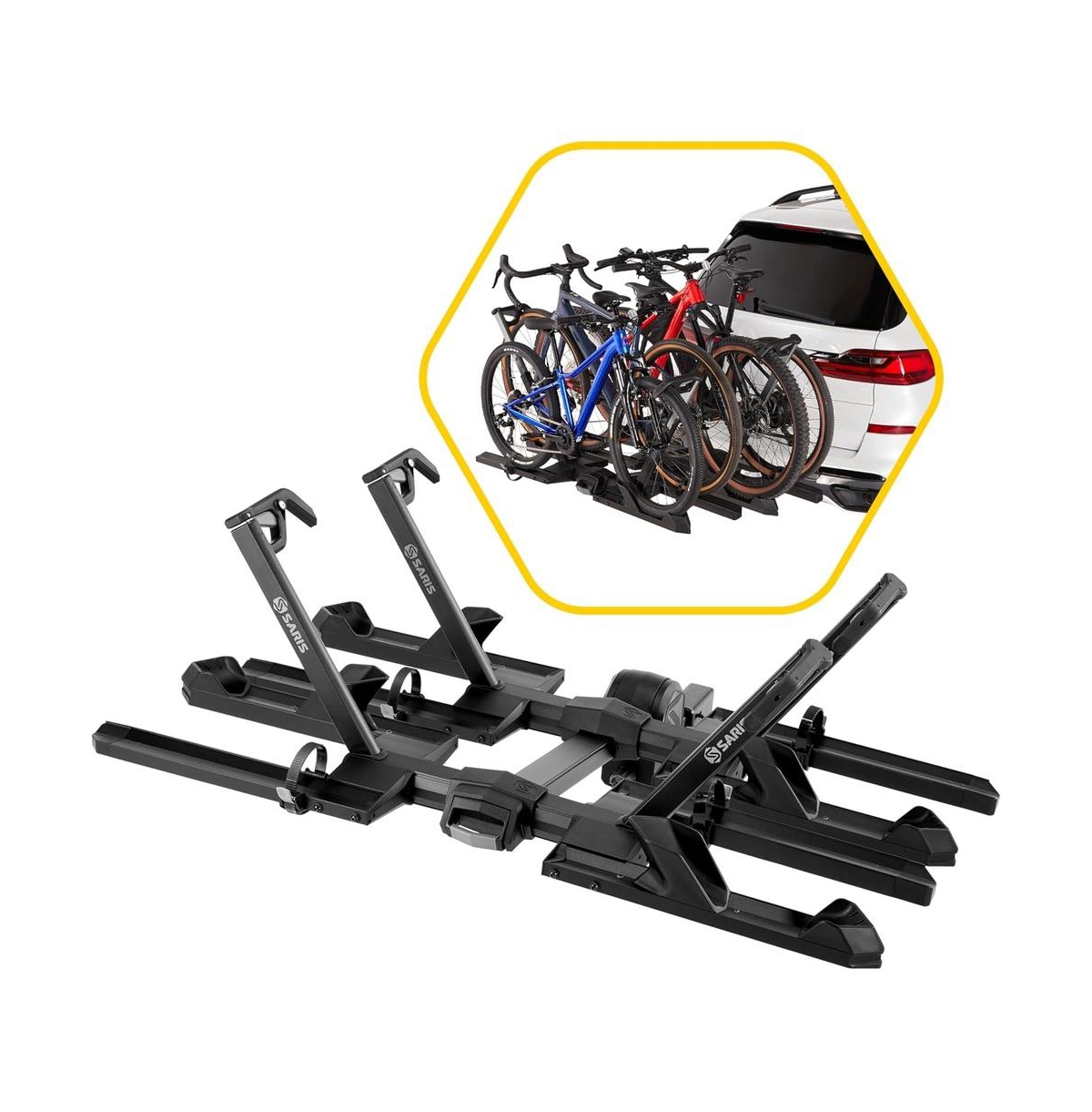 Saris SuperClamp G4 4-Bike Hitch Rack, Lightweight Tilting Platform, Road and Mountain Bike Fit - Black