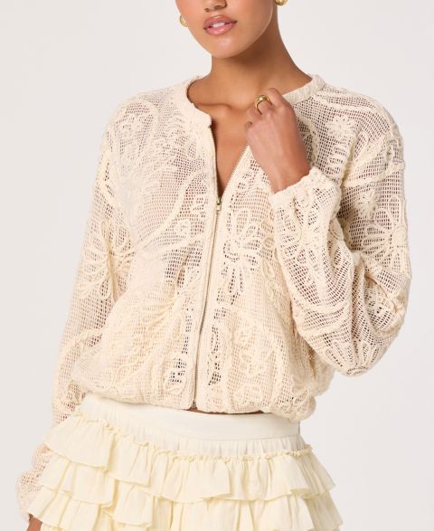 Женские куртки ASTR the Label Aeva Round Neck Long-Sleeve Crochet Bomber Jacket