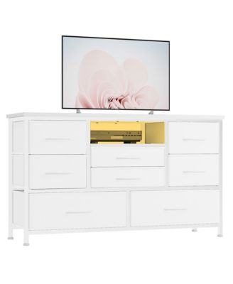 Modern TV Stand Dresser with LED Lighting and Built-in Charging Station - Durable Storage Chest with Deep Drawers for Bedroom and Living Room