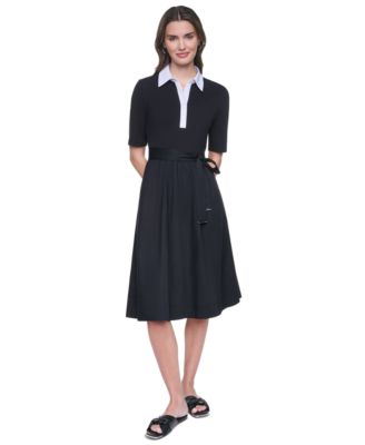 Women's Collared Short-Sleeve Shirt-Dress