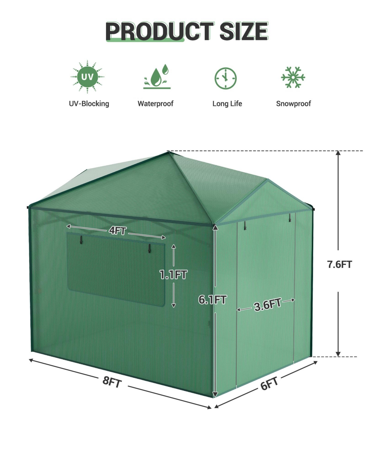 gaomon Walk-In Greenhouse with Galvanized Steel Frame, Pe Cover, Roll-Up Zipper Doors and Mesh Windows for Outdoor Growing
