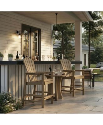 1 Piece Patio Bar Chair HDPE Adirondack Chair with Cup Holder, Outdoor Bar Stool with Armrests