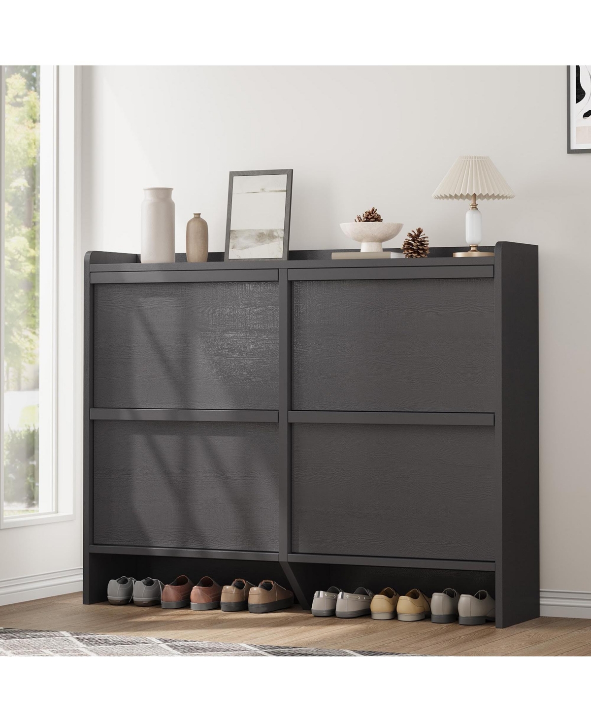 gaomon Entryway Wooden Shoe Cabinet, 4 Flip Drawers, Adjustable Shelf Organizer