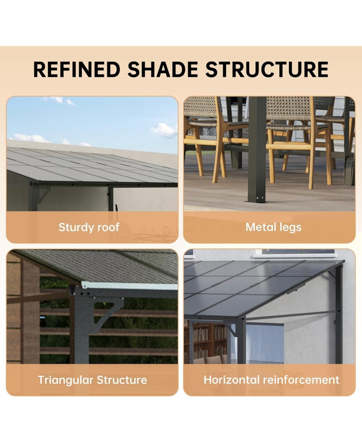 gaomon Wall-Mounted Hardtop Gazebo with Galvanized Steel Roof and Gutters, Lean-To Patio Shelter for Deck, Porch or Backyard