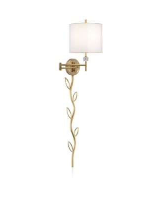 Kohle Modern Swing Arm Wall Lamp with Cord Cover Polished Brass Plug-in Light Fixture Inner Sheer Outer Shade for Bedroom