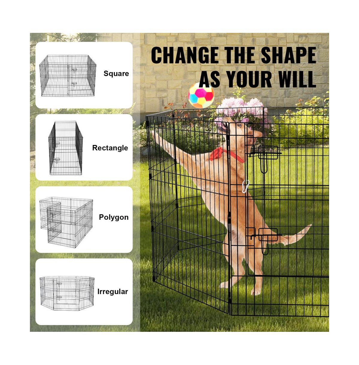 Ruie Tall 8 Panel Metal Dog Playpen 30 in Pet Exercise Pen with Mat
