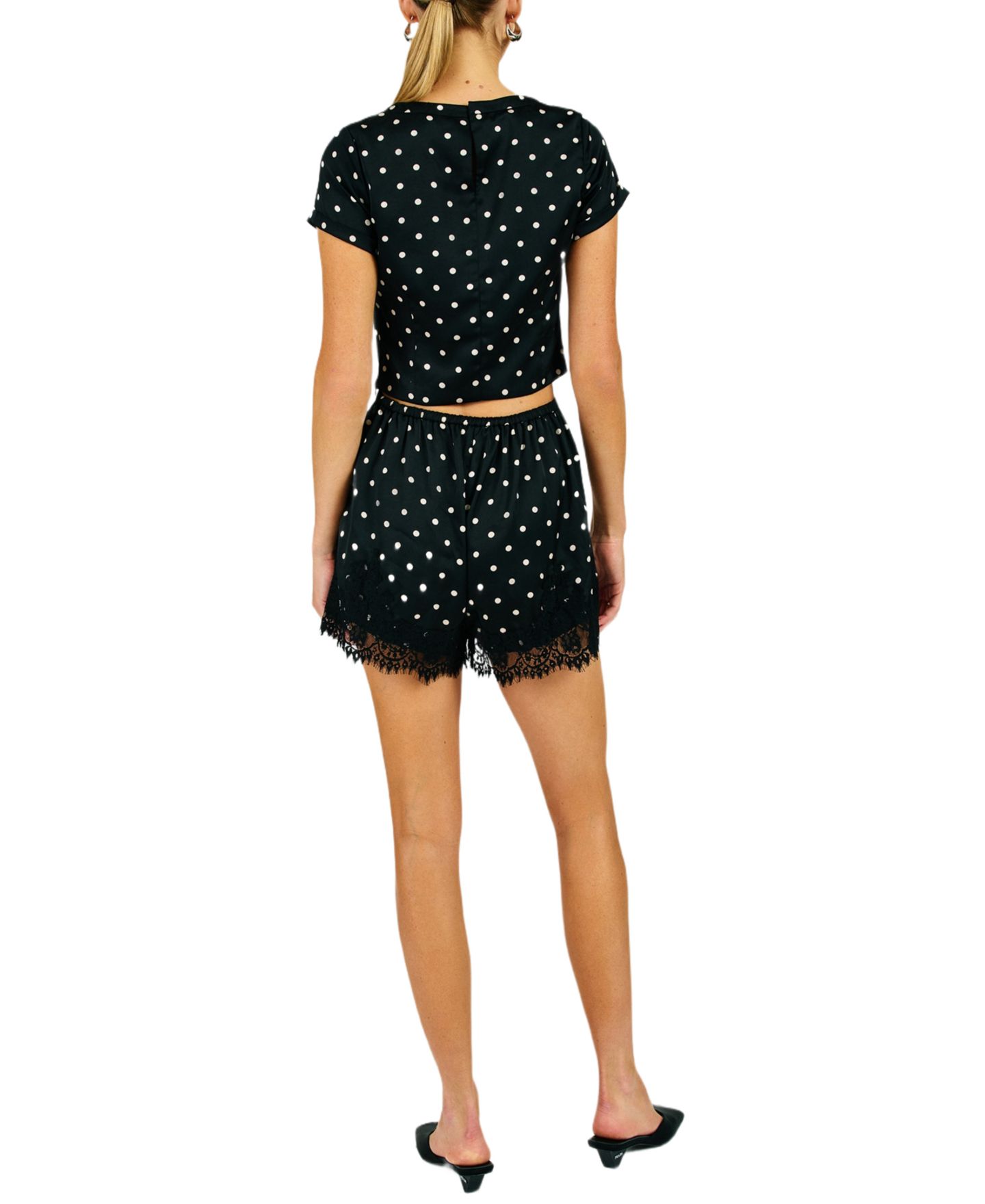 Женские шорты Line & Dot Sophie Polka Dot Lace Trim, цвет: Чёрный — фото 5