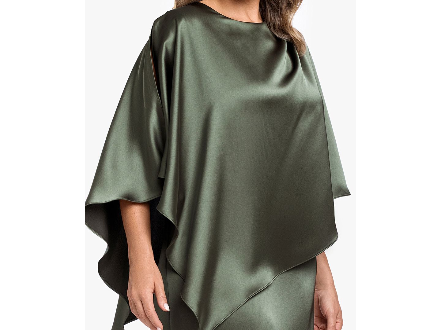 Женские платья XSCAPE Plus Size Crewneck Satin Overlay Ball Gown, цвет: Оливковый — фото 3