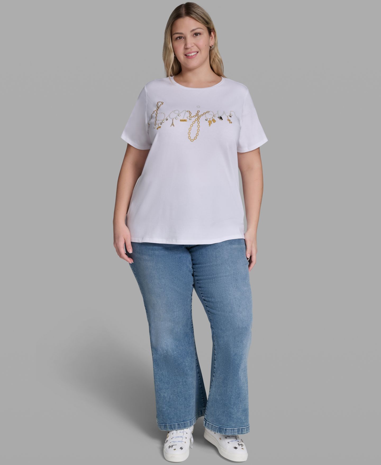 Женская футболка KARL LAGERFELD PARIS Plus Size Script Bonjour, цвет: Белый — фото 2