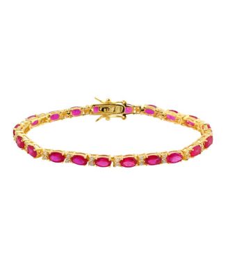 Sterling Silver with Colored Cubic Zirconia Tennis Bracelet in White Gold Plated 14K Gold Plated or 18K Rose Gold Plated - Red 14k gold plating 120$