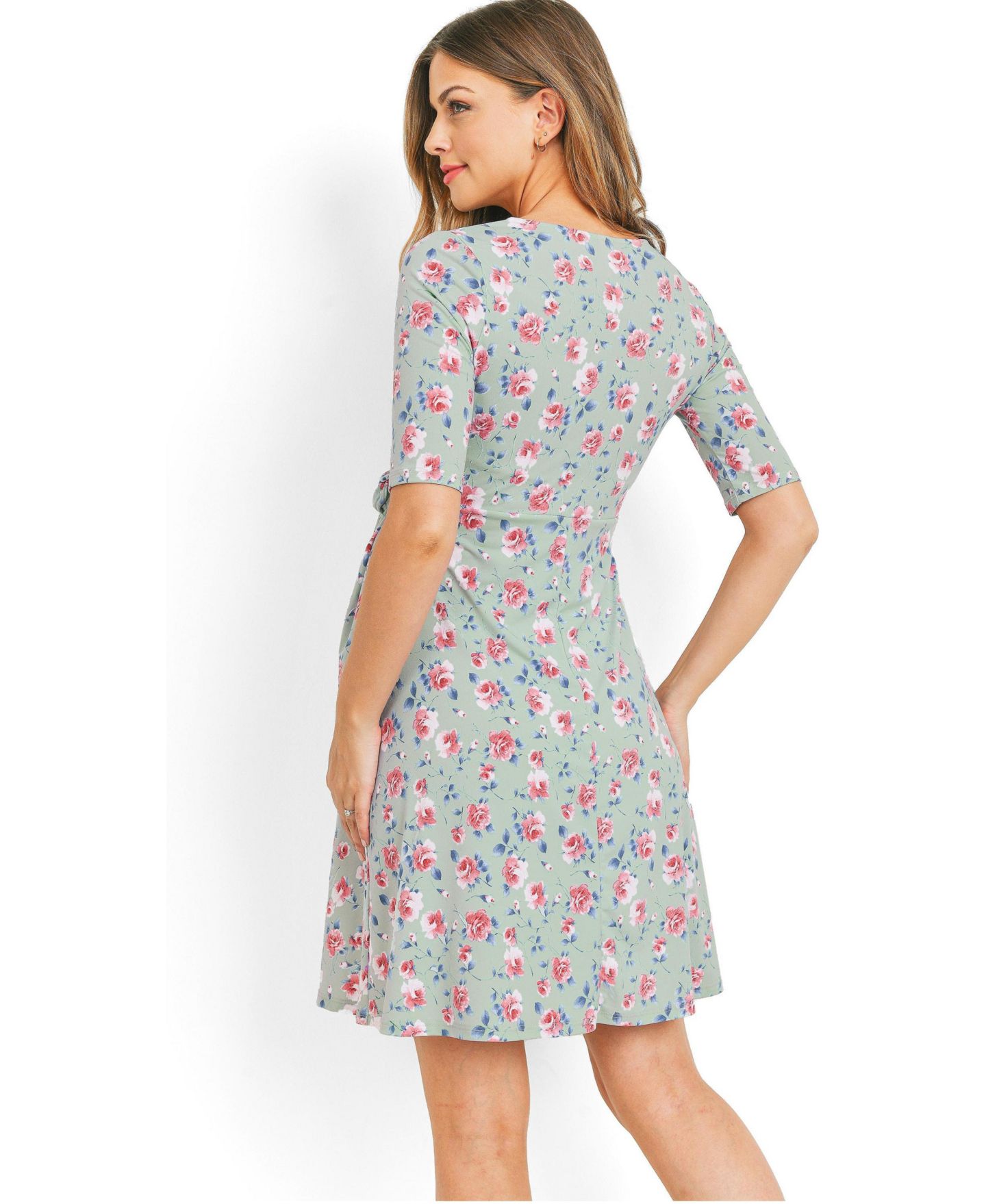 Женское платье Hello Miz Materntiy Floral V-Neck Nursing Wrap Dress with Tie Waist, цвет: Мятный — фото 3