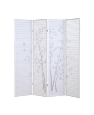 Bamboo Print 4-Panel Framed Room Divider Screen for Indoor Space Separation and Privacy Use