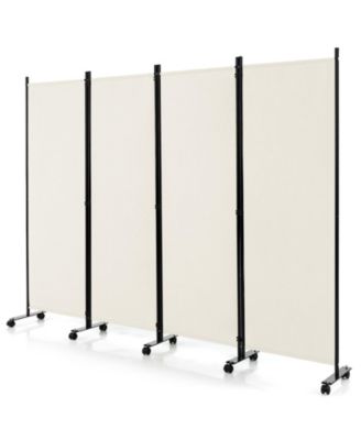 4-Panel Folding Room Divider Privacy Screen with Lockable Wheels for Indoor Use